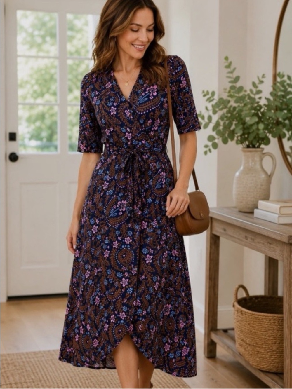 Boden Viscose Jersey Wrap Midi Dress Size 6